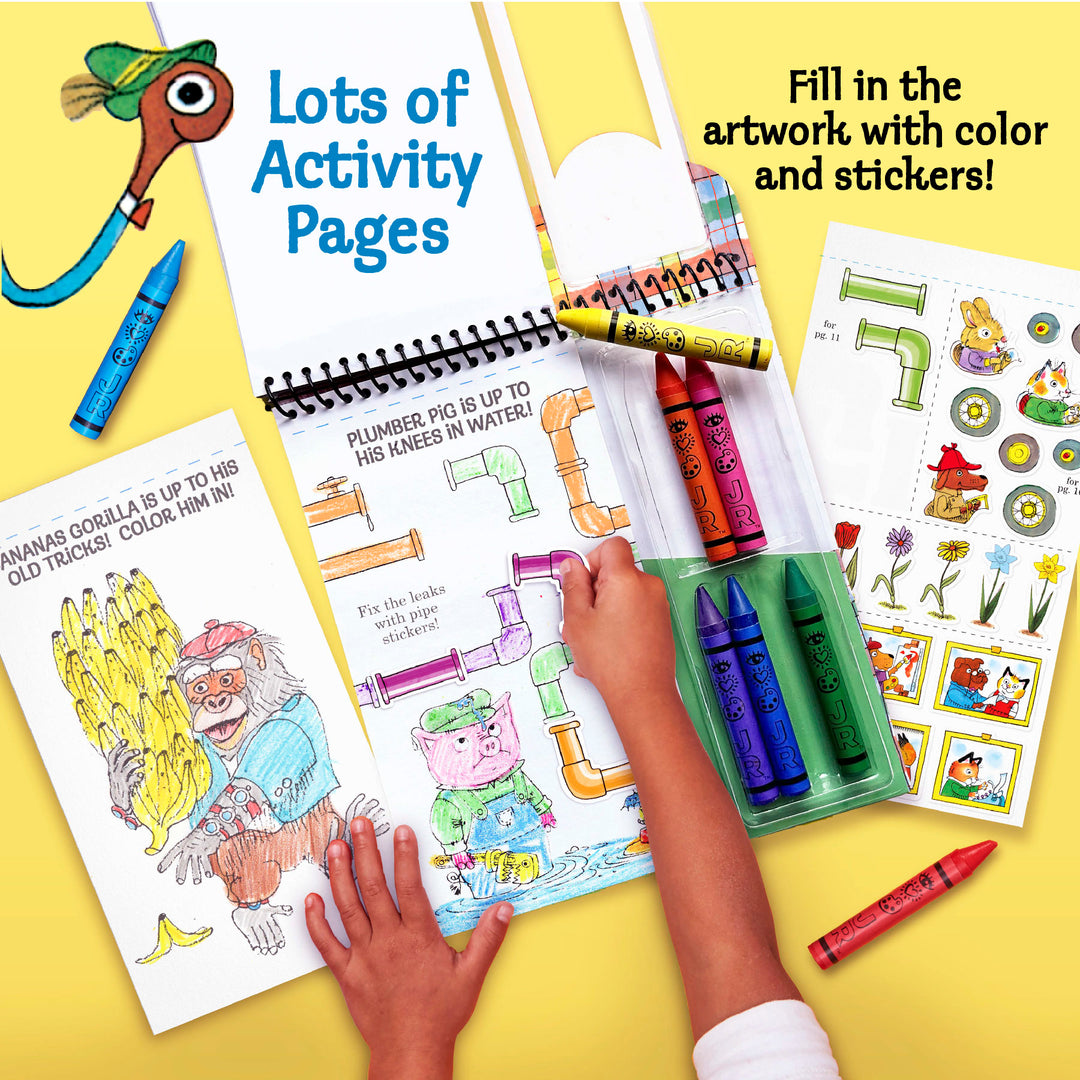 Richard Scarry's Busy World® Art on the Go! – A portable art kit for little artists. Fill in the artwork with color and stickers.