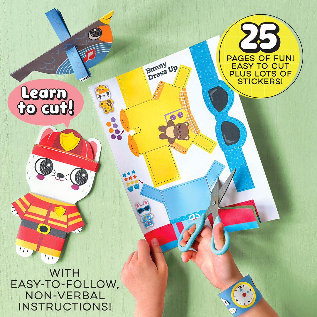 iHeartArt JR Art on the Go! Cut & Create – A travel-friendly craft kit for kids on a green background.