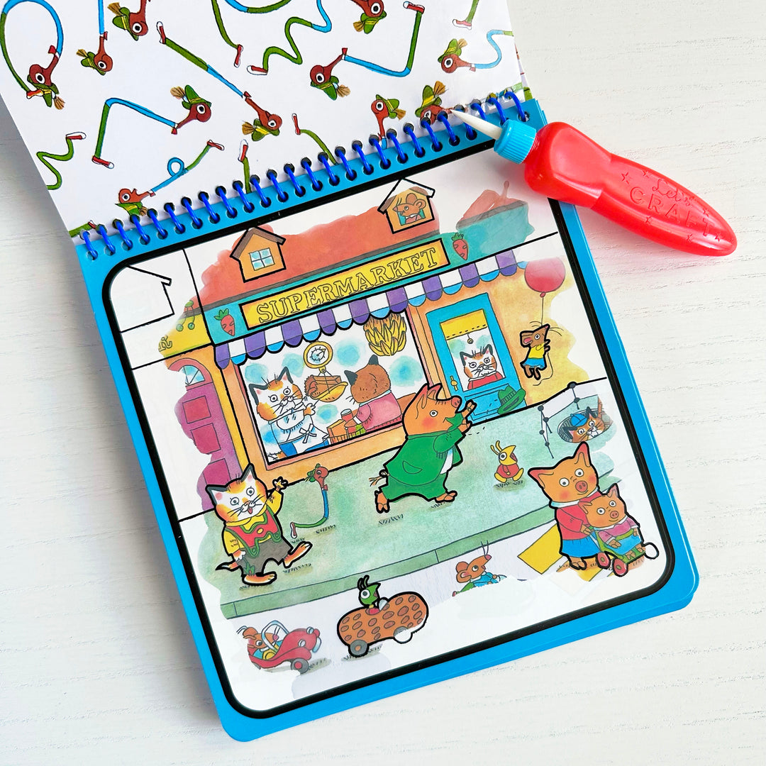 Richard Scarry's Busy World® Magic Reveal Pad – Reveal hidden pictures with water-based coloring on a white background.