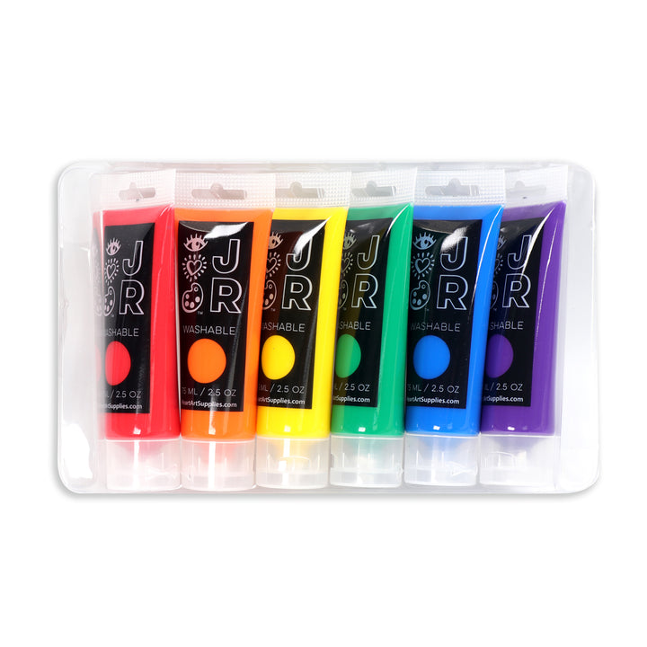 iHeartArt JR 6 Washable Fingerpaints – Safe, non-toxic finger paints for creative mess-free fun. Colors red, yellow, orange, blue, green and purple.