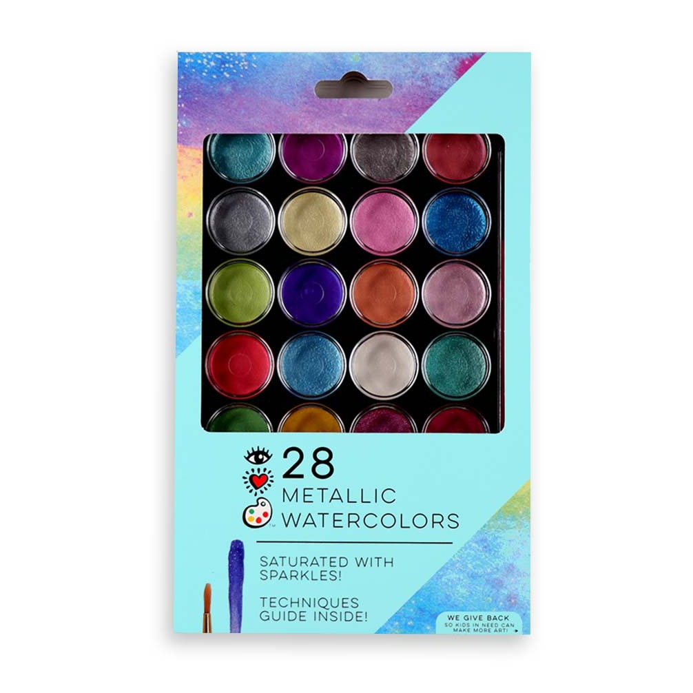 iHeartArt 28 Metallic Watercolors – A shimmery watercolor set for metallic effects.