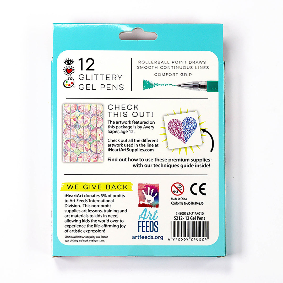 iHeartArt 12 Glitter Gel Pens – Sparkly gel pens for dazzling designs.