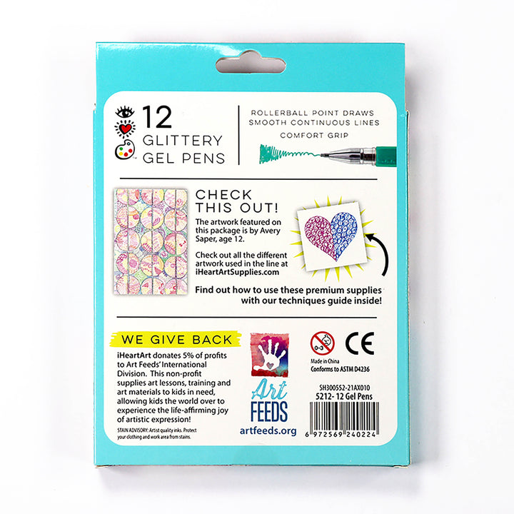 iHeartArt 12 Glitter Gel Pens – Sparkly gel pens for dazzling designs.