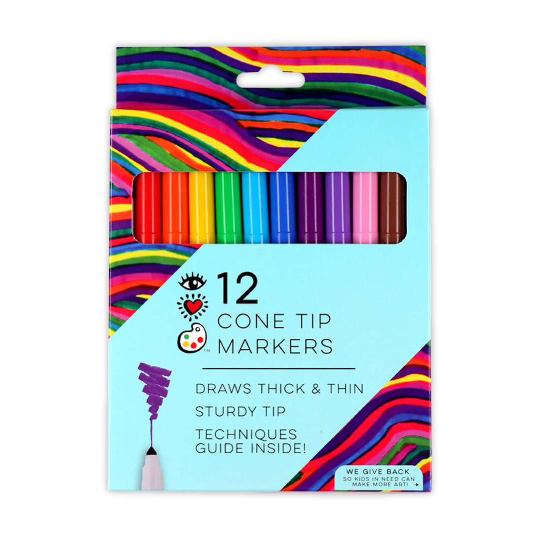 iHeartArt 12 Cone Tip Markers – Unique cone-tip markers for versatile drawing styles.