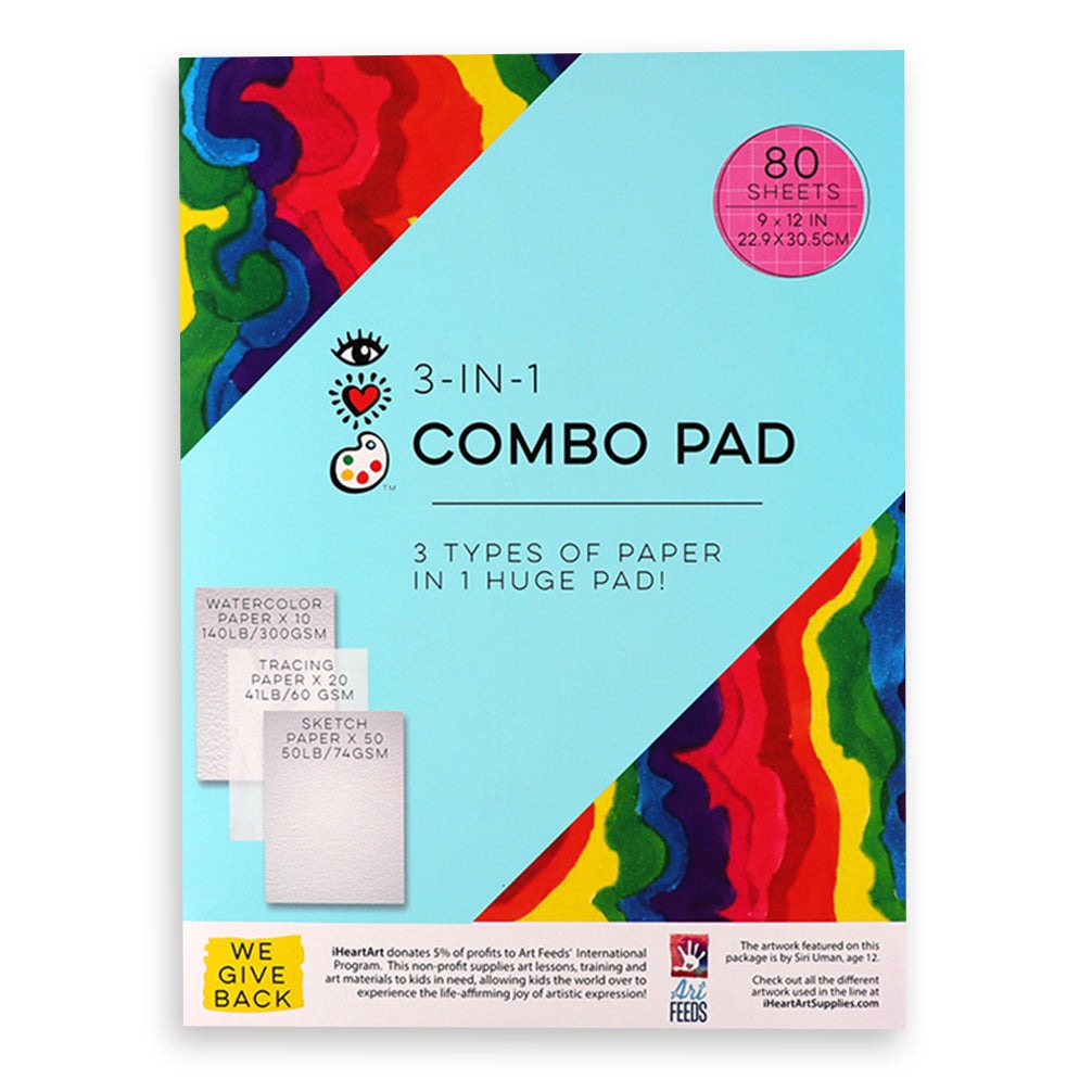 iHeartArt 3-In-1 Combo Pad – A versatile pad suitable for drawing, painting, and sketching.