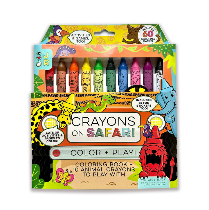 iHeartArt JR Crayons on Safari – Safari-themed crayon set for young explorers on a white background.