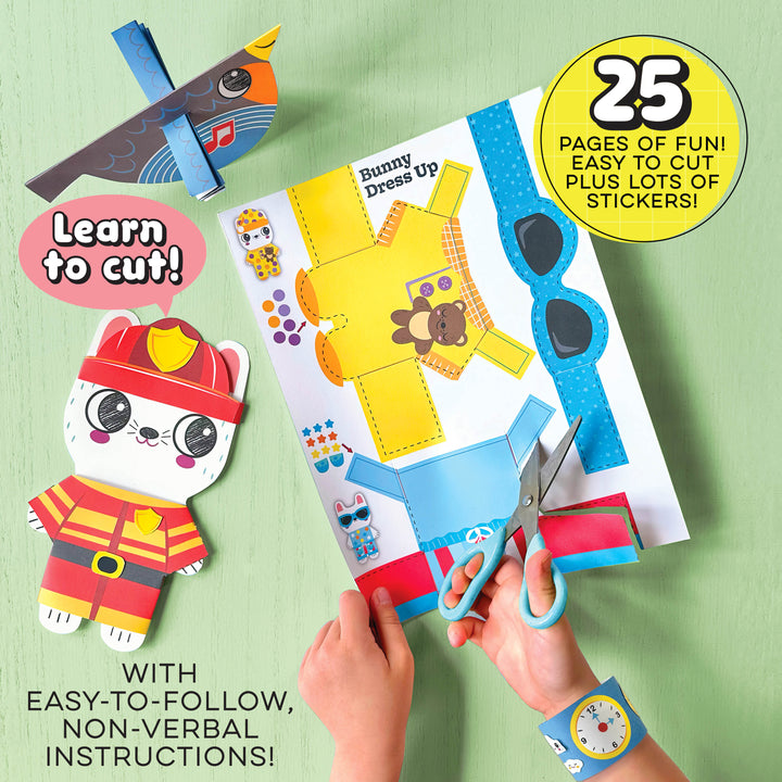 iHeartArt JR Art on the Go! Cut & Create – A travel-friendly craft kit for kids on a green background. 