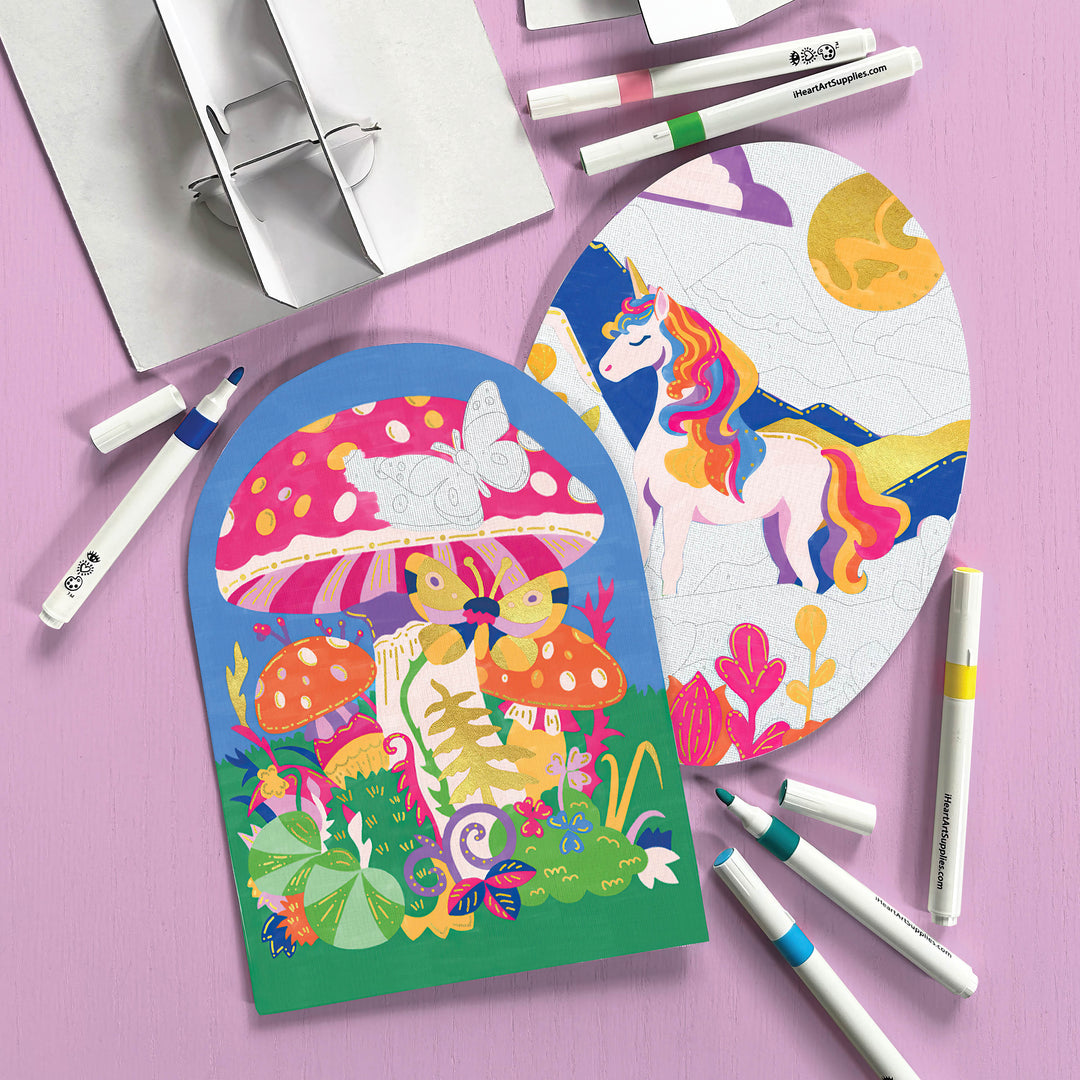 iHeartArt Marker By Numbers - Fantasy Fields with a shaped canvas and guided number markers.