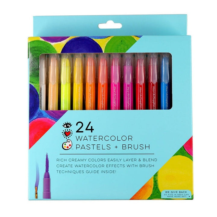 iHeartArt 24 Watercolor  Pastels + Brush