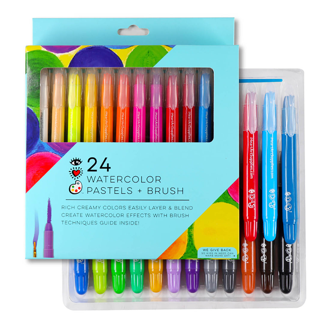 iHeartArt 24 Watercolor  Pastels + Brush