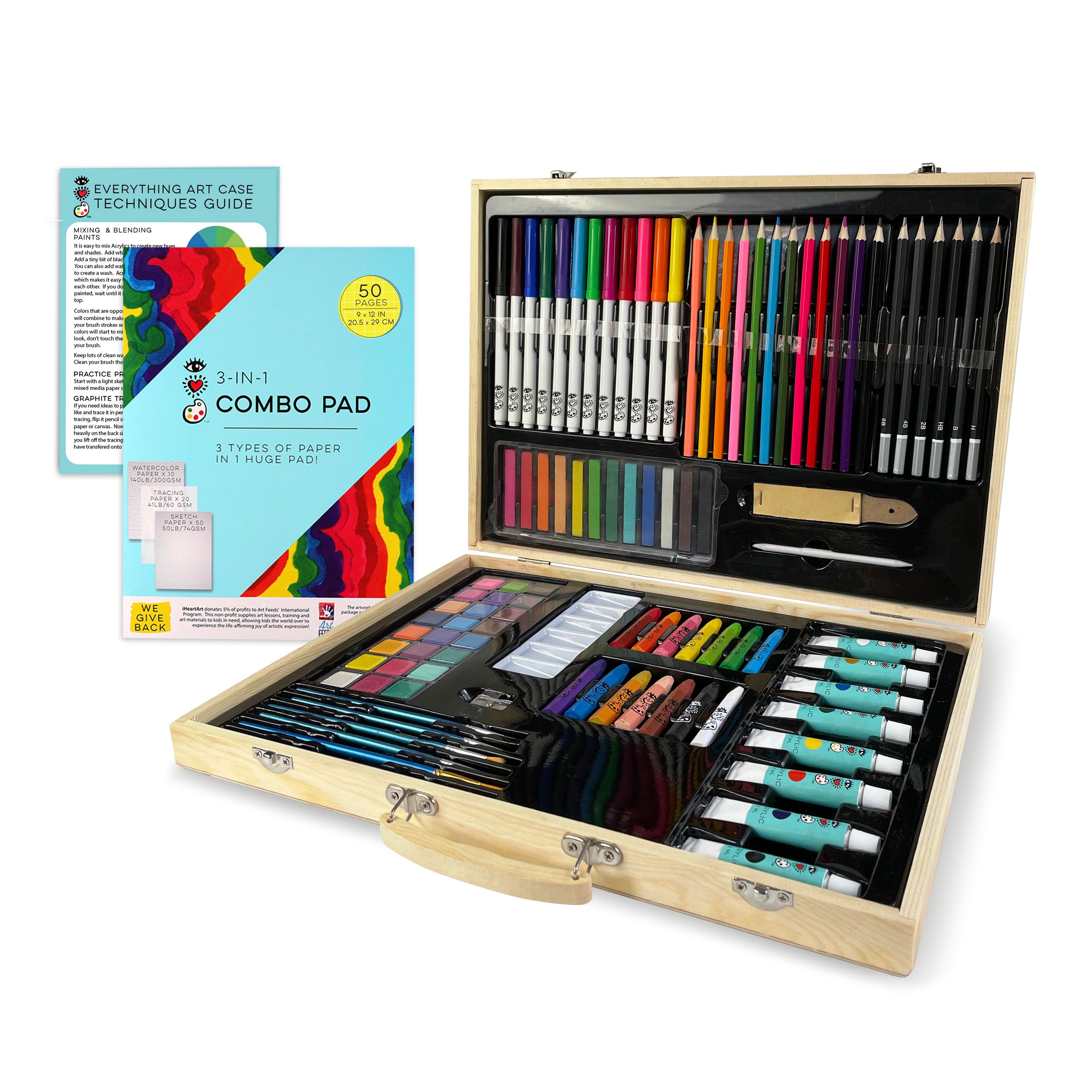 WOODEN CARRY CASE ARTS 180 COLOURS OIL PASTELS CRAYONS CRAFTS KIDS DRAWING  SET